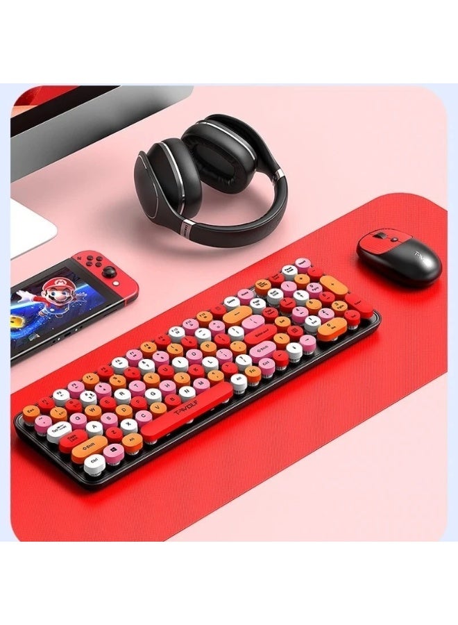 T-WOLF TF350 Wireless Keyboard and Mouse Set for Girls Colorful Cross border Keyboard and Mouse ( BLACK+RED ) - Image 1